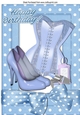 Ladies basque, shoes, makeup in blue polkadot A4 Frame