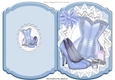 Ladies basque, shoes, makeup in blue polkadot bracket card