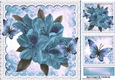 blue painted flowers with butterflies with lace border 8x8