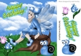lovely faerie elf in blue sitting on a log 8x8