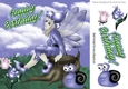 lovely faerie elf in purple sitting on a log 8x8