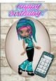 trendy girl with funky hair colour & mobile A4
