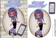 trendy girl with funky purple hair colour & mobile A5