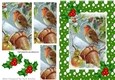 Robin in the snow with pyramids and holly A5 in green snow frame