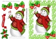 snowman with holly and bows in green spot frame A5