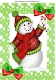 snowman with holly and bows in green spot frame A4