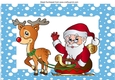 Santa with rudolph and his sleigh in blue snow frame A4
