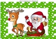 Santa with rudolph and his sleigh in green snow frame A4