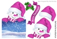 Lovely jolly snowman in pink over the edge