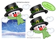 jolly snowman looking smart in his hat & green scarf over the edge