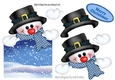 jolly snowman looking smart in his hat & blue scarf over the edge