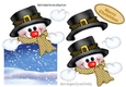 jolly snowman looking smart in his hat & gold scarf over the edge