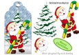 Lovely santa with christmas tree & candy cane on a tag/topper