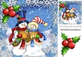 A lovely whimsical pair of snowmen carol singing in the snow with holly 8x8