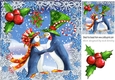 A lovely whimsical pair of penguins dancing in the snow with holly 8x8