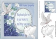 White Doves with blue flowers with verse on card front 8x8 (sympathy)