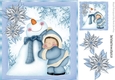 Cute Snowman having a cuddle in blue snow flake frame 8x8