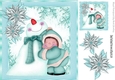 Cute Snowman having a cuddle in turq snow flake frame 8x8