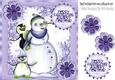 Whimsical snowman with cute penguins 8x8 in purple frame