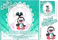 Snow Happy Together, cute polar bear & penguin 8x8 (turq)