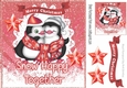 Cuddle Penguins snow happy together in snow frame 8x8