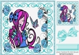 Birthday girl funky pink hair with roses and butterfly 8x8
