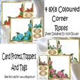 4 Pretty 8x8 Coloured Corner Roses Card Fronts (set one)