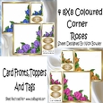 4 Pretty 8x8 Coloured Corner Roses Card Fronts (set two)