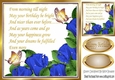 Pretty blue corner roses with verse & gold butterflies Card Front 8x8