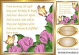 Pretty pink corner roses with verse & gold butterflies Card Front 8x8