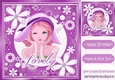 Trendy Girl in a purple hat in funky frame with flowers 8x8