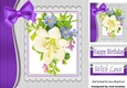 Pretty painted flowers with purple bow in scalloped frame 8x8