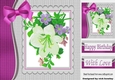 Pretty painted flowers with pink bow in scalloped frame 8x8