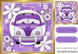 Toony Campervan in funky purple flower 8x8 frame