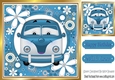 Toony Campervan in funky blue flower 8x8 frame
