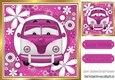 Toony Campervan in funky pink flower 8x8 frame