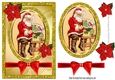 Santa in his workshop with bow and holly card front A5