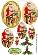 Santa in his workshop with holly in gold glitter oval pyramids