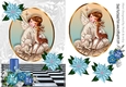 Sweet Angel with deer in glitter frame & blue candle & poinsettias A5