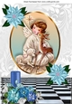 Sweet Angel with deer in glitter frame & blue candle & poinsettias A4