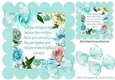 Pretty scalloped frame of a mixture of roses & flowers & turq bows with verse 8x8