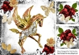 Fantasy & Gothic Gold Unicorn, red roses & butterflies 8x8