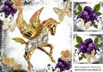 Fantasy & Gothic Gold Unicorn,purple roses & butterflies 8x8