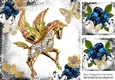 Fantasy & Gothic Gold Unicorn, blue roses & butterflies 8x8