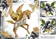 Fantasy & Gothic Gold Unicorn, silver roses & butterflies 8x8