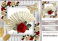 Beautiful Script Fan with red roses & butterflies 8x8