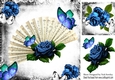 Pretty blue roses with fan & butterfliesin gothic 8x8 frame