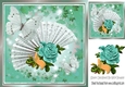 Pretty turq vintage rose & scroll on a fan with script & butterflies 8x8