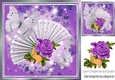 Pretty purple vintage rose & scroll on a fan with script & butterflies 8x8