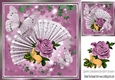 Pretty pink vintage rose & scroll on a fan with script & butterflies 8x8
